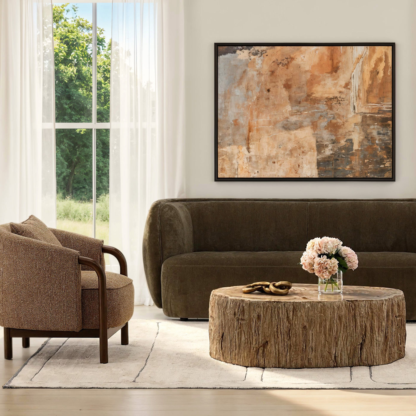 A warm, finished living room furnished by Premium Decor SD
